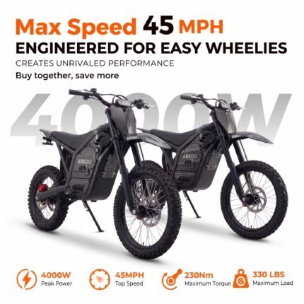 ABKDO 4000W Peak Electric Bicycle with Front Suspension 48V 23AH Battery 14"Inch Tires 45 MPH Speed 40 Miles Range for Snow Mountain Road Riding